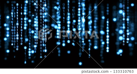 Binary code streaming down creating abstract technology background 133310763