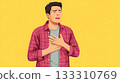 Man clutching chest feeling sudden heart pain discomfort 133310769