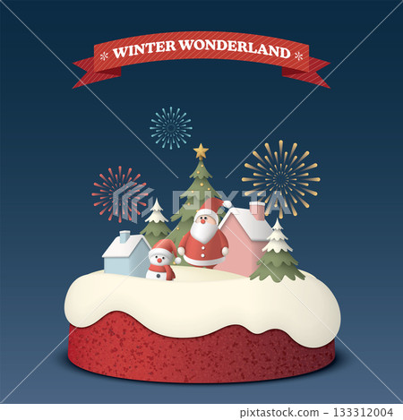 Red velvet bundt cake have 3D miniature model of Winter Wonderland on top 133312004