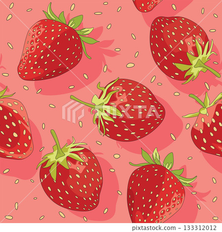 Cute strawberry doodle lines seamless pattern on pink background 133312012