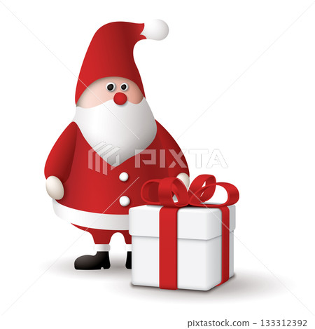 3D cute Santa claus with big gift box isolated on white background graphic illustration. 3D cute Santa claus with big gift box isolated on white background graphic illustration. 133312392