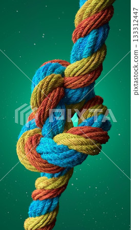 Vibrant Rope Knot: A Colorful Fusion on a Green Gradient Background 133312447
