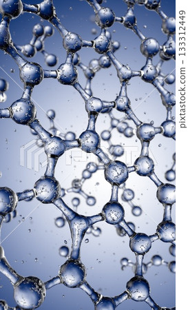 Abstract blue connected glass bubbles molecule background. 3D Rendering  133312449