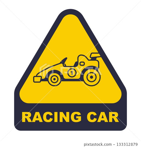 Yellow racing car sticker. Road sign speed. 133312879