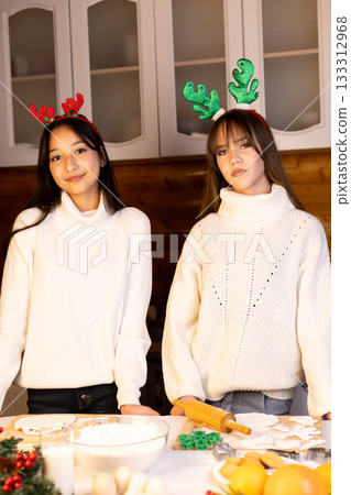 The two women are preparing Christmas treats in the kitchen The two women are preparing Christmas treats in the kitchen 133312968