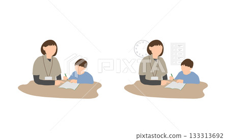 接受個別學習支援的小學生和支援人員 接受個別學習支援的小學生和支援人員 133313692