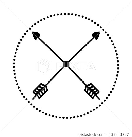 Hand Drawn Cross Arrows Dotted Circle Emblem. Vector illustration. Hand Drawn Cross Arrows Dotted Circle Emblem. Vector illustration. 133313827
