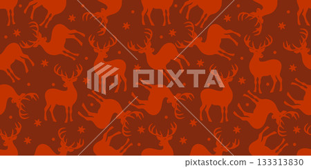 Seamless Pattern of Reindeer Deer Silhouette and Stars. Vector illustration. Seamless Pattern of Reindeer Deer Silhouette and Stars. Vector illustration. 133313830