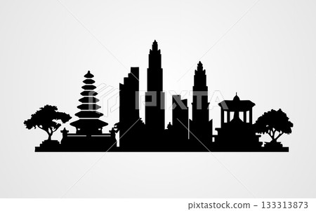 Indonesia City Skyline Silhouette Temple and Modern Building Illustration. Vector illustration. 133313873