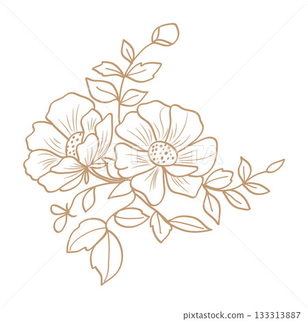 Elegant Floral Blossom Line Art Gold Vintage Wedding Decoration. Vector illustration. Elegant Floral Blossom Line Art Gold Vintage Wedding Decoration. Vector illustration. 133313887