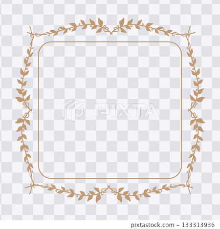 Elegant square frame or border decorated with intertwined botanical vine and leaf elements in a golden brown color 133313936
