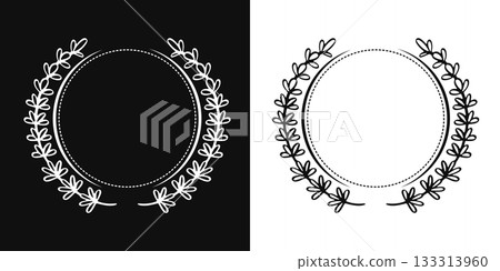 Minimalist vintage dotted laurel wreath circle frame vector illustration 133313960
