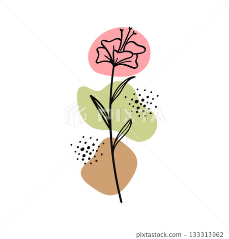 Flower one continuous line art with abstract pink green and brown shapes vector illustration Flower one continuous line art with abstract pink green and brown shapes vector illustration 133313962