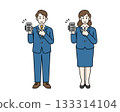 Men and women in suits smiling and making an OK pose Full-body illustration of an office worker holding a calculator 133314104