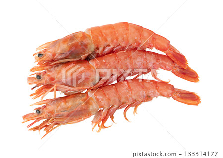 Three raw red shrimp (headed) on a transparent background (png) 133314177