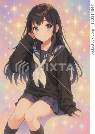 Sailor suit girl, anime style illustration (glitter background) 133314847