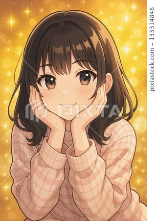 Smiling girl with sparkling background, anime-style profile illustration 133314848