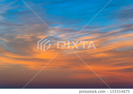Orange-colored clouds, cirrus clouds at sunset, a-1-2, high contrast 133314875