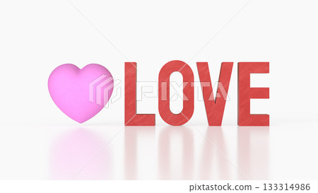 Pink Heart with Red LOVE Text on White Background 3d render. 133314986