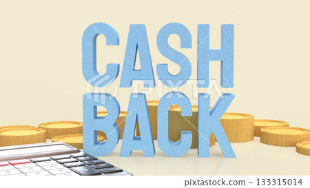 Cash Back Text with Coins and Calculator on Beige Background 3d render. Cash Back Text with Coins and Calculator on Beige Background 3d render. 133315014
