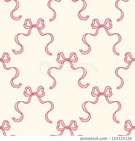 Seamless pattern with hand drawn pink bows on a soft pastel background. Delicate, feminine, and whimsical design perfect for stationery, packaging, fabrics, wallpapers, and digital projects. Seamless pattern with hand drawn pink bows on a soft pastel background. Delicate, feminine, and whimsical design perfect for stationery, packaging, fabrics, wallpapers, and digital projects. 133315126