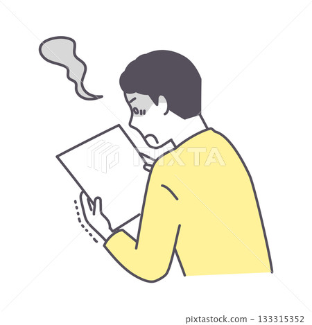 Illustration material of a man shocked by the contents of a document 133315352