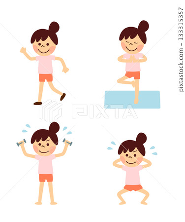 一群女性在鍛煉 133315357