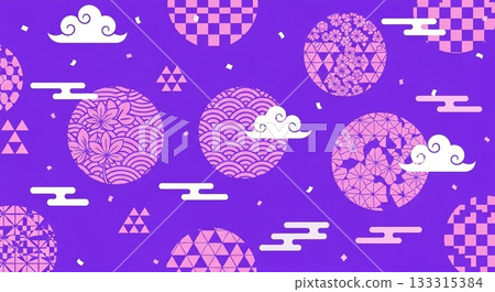 絢麗的日式圖案背景,以鮮豔的紫色為主色調,飾以櫻花和傳統紋樣。 絢麗的日式圖案背景,以鮮豔的紫色為主色調,飾以櫻花和傳統紋樣。 133315384