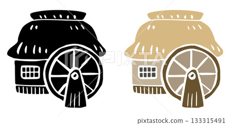 水車 - 手繪筆觸插圖 - 無線條，僅著色。 133315491