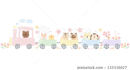 Gentle Animal Weather | Spring Animal Train Illustration (Cherry Blossoms, Kindergarten Entrance, New Year) Gentle Animal Weather | Spring Animal Train Illustration (Cherry Blossoms, Kindergarten Entrance, New Year) 133316027