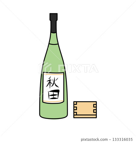 Stock Illustration: A simple illustration of Akita sake and masu Stock Illustration: A simple illustration of Akita sake and masu 133316035