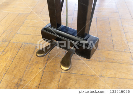 Close-up of the two pedals at the base of a grand piano 133316036