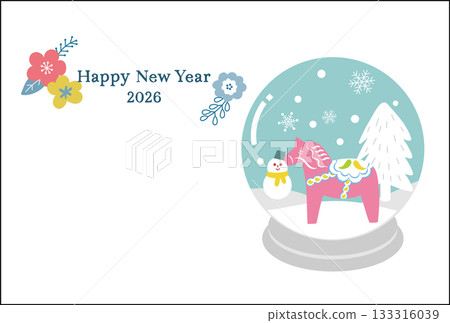 新年賀卡，上面繪有北歐風格的達拉納馬雪球插圖。 133316039