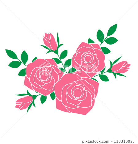 粉色玫瑰花與花苞的插圖素材 133316053