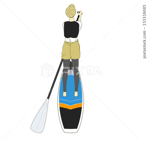 A person wearing a hat and doing SUP A person wearing a hat and doing SUP 133316085