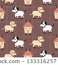 A fun seamless pattern featuring cute dogs and doghouses on a checkered background. Perfect for kids products, textiles, packaging, and prints 133316257
