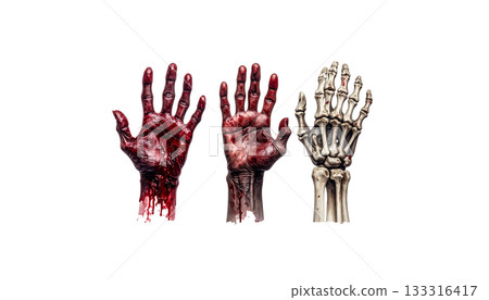 Red palm print with blood and paint splash symbol isolated on white background. Red palm print with blood and paint splash symbol isolated on white background. 133316417