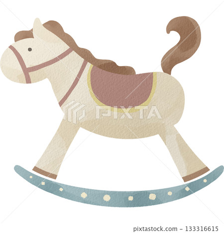 水彩風格的搖搖馬玩具插圖 133316615
