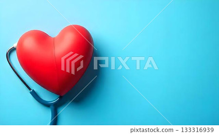 Red heart and stethoscope on blue, illustrating the theme of blood donation and the life-saving impact of donors 133316939