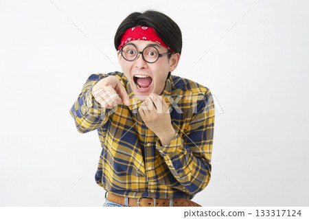 Akihabara-style man discovering white background 133317124
