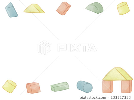 水彩風格的積木框架插圖 133317333