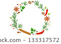 Various spice and herb wreath illustration 133317572