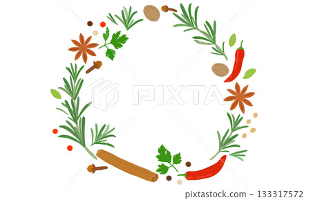 各種香料和草藥花環插圖 133317572