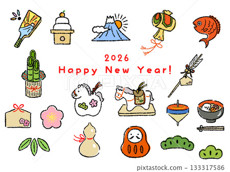 手繪新年幸運符插畫集 手繪新年幸運符插畫集 133317586