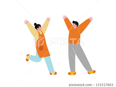 Illustration of a couple cheering Illustration of a couple cheering 133317603