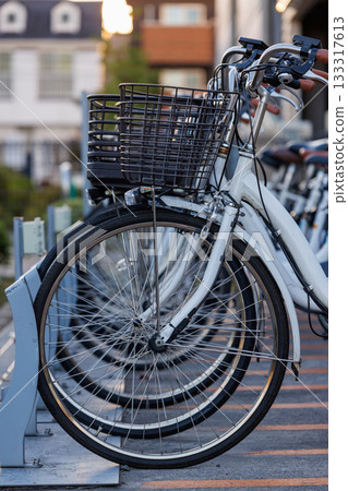 Bicycles parked in a bicycle parking lot Bicycles parked in a bicycle parking lot 133317613