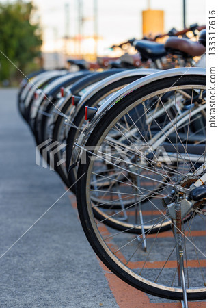 Bicycles parked in a bicycle parking lot 133317616