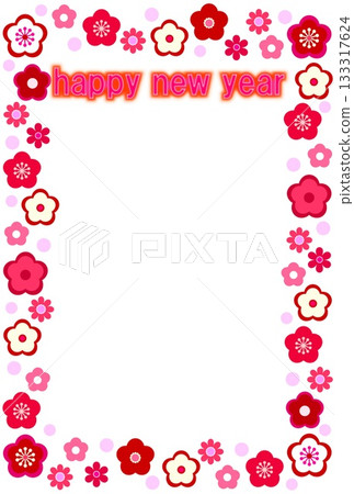新年快樂相框，留白，梅花，明信片尺寸 133317624