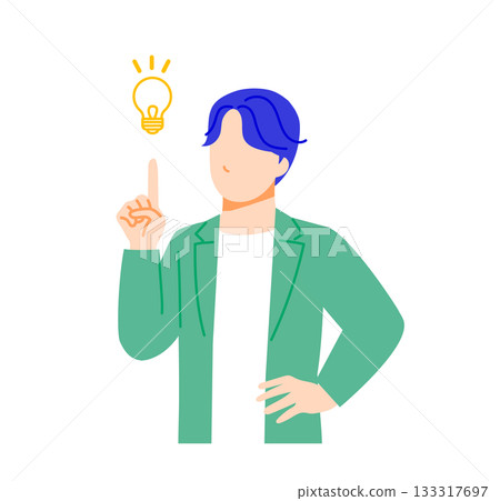 A positive illustration of a businessman in casual office clothes coming up with a solution. Flat design 133317697