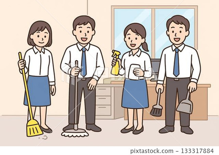 辦公室工作人員使用清潔工具 辦公室工作人員使用清潔工具 133317884